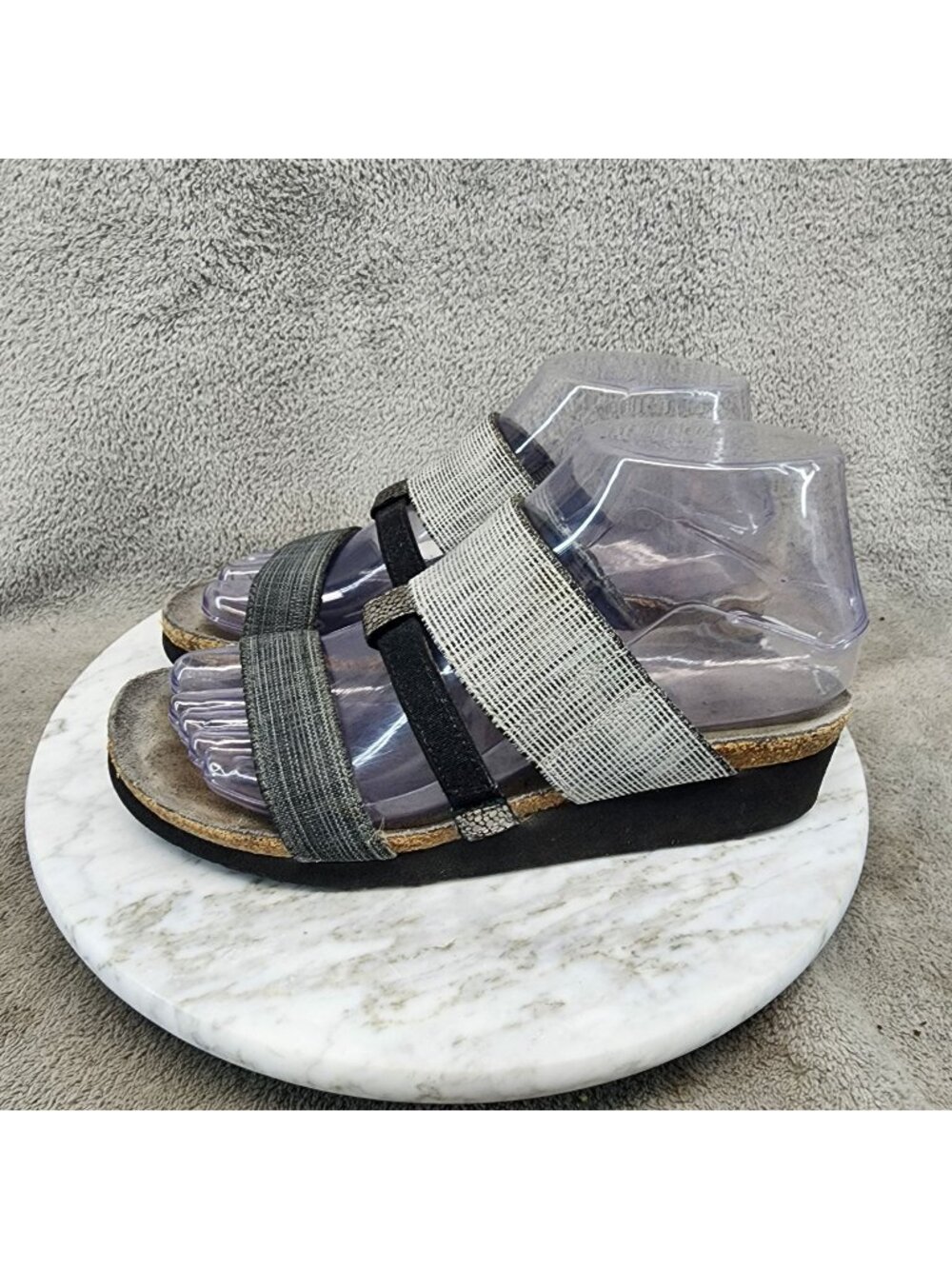 Naot Shoes Womens Size 7 Brenda Gray Slip-On Platform Heel Sandals *Read*